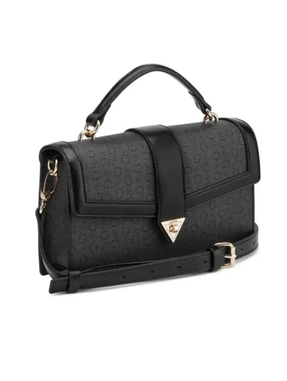 GUESS Black Top-Handle Satchel with Gold Hardware